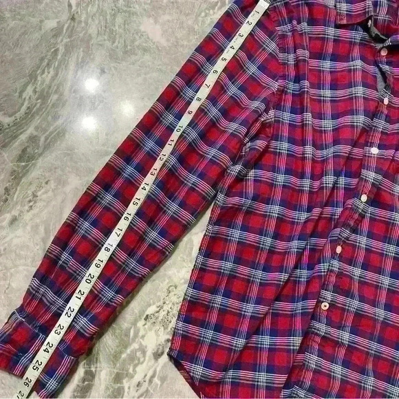 Nautica Shirt Men's Red - Blue Plaid Cotton Classic Fit Stretch Button-Down XL - Picture 5 of 8